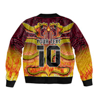 Custom PNG Port Moresby Vipers Rugby Sleeve Zip Bomber Jacket Fire Vipers Mix PNG Bird Polynesian Tattoo LT03 - Polynesian Pride