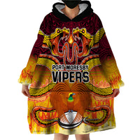 Custom PNG Port Moresby Vipers Rugby Wearable Blanket Hoodie Fire Vipers Mix PNG Bird Polynesian Tattoo LT03 - Polynesian Pride