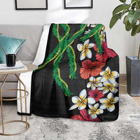 Hawaiian Tropical Flowers and Maile Pikake Blanket Polynesian Tribal Pattern Black Color