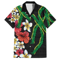 Hawaiian Tropical Flowers and Maile Pikake Family Matching Long Sleeve Bodycon Dress and Hawaiian Shirt Polynesian Tribal Pattern Black Color LT03 Dad's Shirt - Short Sleeve Black - Polynesian Pride