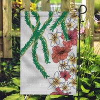 Hawaiian Tropical Flowers and Maile Pikake Garden Flag Polynesian Tribal Pattern White Color