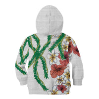 Hawaiian Tropical Flowers and Maile Pikake Kid Hoodie Polynesian Tribal Pattern White Color