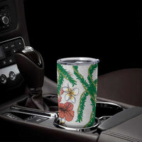 Hawaiian Tropical Flowers and Maile Pikake Tumbler Cup Polynesian Tribal Pattern White Color