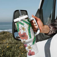 Hawaiian Tropical Flowers and Maile Pikake Tumbler With Handle Polynesian Tribal Pattern White Color