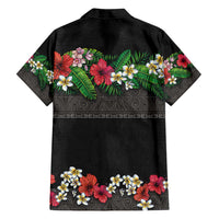 Hawaiian Tropical Flowers and Tribal Polynesian Tattoo Family Matching Puletasi and Hawaiian Shirt Black Color LT03 - Polynesian Pride