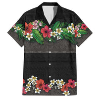 Hawaiian Tropical Flowers and Tribal Polynesian Tattoo Family Matching Summer Maxi Dress and Hawaiian Shirt Black Color