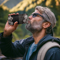 Hawaiian Tropical Flowers and Tribal Polynesian Tattoo 4 in 1 Can Cooler Tumbler Grayscale Mode