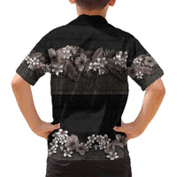 Hawaiian Tropical Flowers and Tribal Polynesian Tattoo Family Matching Long Sleeve Bodycon Dress and Hawaiian Shirt Grayscale Mode LT03 - Polynesian Pride
