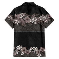 Hawaiian Tropical Flowers and Tribal Polynesian Tattoo Family Matching Long Sleeve Bodycon Dress and Hawaiian Shirt Grayscale Mode LT03 - Polynesian Pride