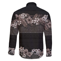 Hawaiian Tropical Flowers and Tribal Polynesian Tattoo Family Matching Long Sleeve Bodycon Dress and Hawaiian Shirt Grayscale Mode LT03 - Polynesian Pride