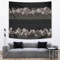Hawaiian Tropical Flowers and Tribal Polynesian Tattoo Tapestry Grayscale Mode
