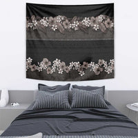 Hawaiian Tropical Flowers and Tribal Polynesian Tattoo Tapestry Grayscale Mode