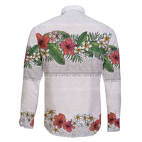 Hawaiian Tropical Flowers and Tribal Polynesian Tattoo Family Matching Long Sleeve Bodycon Dress and Hawaiian Shirt White Color LT03 - Polynesian Pride