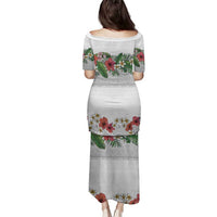 Hawaiian Tropical Flowers and Tribal Polynesian Tattoo Family Matching Puletasi and Hawaiian Shirt White Color LT03 - Polynesian Pride