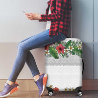 Hawaiian Tropical Flowers and Tribal Polynesian Tattoo Luggage Cover White Color