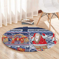 Yule Goat Joulupukki Finnish Christmas Round Carpet Scandinavian Pattern