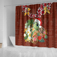 Hawaii Honu Mele Kalikimaka Shower Curtain Santa Tropical Flower Aloha Summer Red Version LT03 - Polynesian Pride