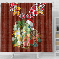 Hawaii Honu Mele Kalikimaka Shower Curtain Santa Tropical Flower Aloha Summer Red Version LT03 - Polynesian Pride