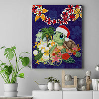 Hawaii Honu Mele Kalikimaka Canvas Wall Art Santa Tropical Flower Aloha Summer Blue Version LT03 Blue - Polynesian Pride