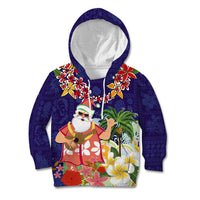 Hawaii Honu Mele Kalikimaka Kid Hoodie Santa Tropical Flower Aloha Summer Blue Version LT03 Blue - Polynesian Pride