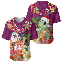 Hawaii Honu Mele Kalikimaka Baseball Jersey Santa Tropical Flower Aloha Summer Pink Version LT03 - Polynesian Pride