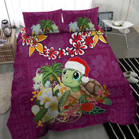 Hawaii Honu Mele Kalikimaka Bedding Set Santa Tropical Flower Aloha Summer Pink Version LT03 - Polynesian Pride
