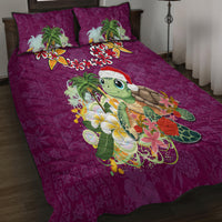 Hawaii Honu Mele Kalikimaka Quilt Bed Set Santa Tropical Flower Aloha Summer Pink Version LT03 - Polynesian Pride