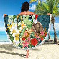 Hawaii Honu Mele Kalikimaka Beach Blanket Santa Tropical Flower Aloha Summer Turquoise Version LT03 - Polynesian Pride