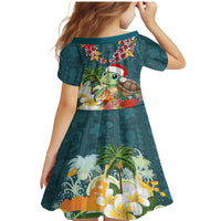 Hawaii Honu Mele Kalikimaka Family Matching Mermaid Dress and Hawaiian Shirt Santa Tropical Flower Aloha Summer Turquoise Version LT03 - Polynesian Pride