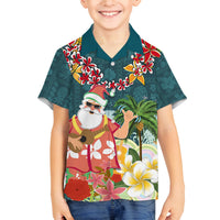 Hawaii Honu Mele Kalikimaka Family Matching Puletasi Dress and Hawaiian Shirt Santa Tropical Flower Aloha Summer Turquoise Version LT03 Son's Shirt Turquoise - Polynesian Pride