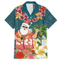 Hawaii Honu Mele Kalikimaka Family Matching Tank Maxi Dress and Hawaiian Shirt Santa Tropical Flower Aloha Summer Turquoise Version LT03 Dad's Shirt - Short Sleeve Turquoise - Polynesian Pride