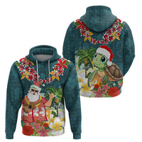 Hawaii Honu Mele Kalikimaka Hoodie Santa Tropical Flower Aloha Summer Turquoise Version LT03 - Polynesian Pride