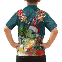 Hawaii Honu Mele Kalikimaka Kid Hawaiian Shirt Santa Tropical Flower Aloha Summer Turquoise Version LT03 - Polynesian Pride