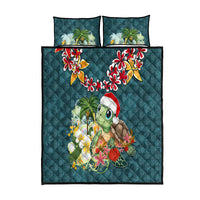 Hawaii Honu Mele Kalikimaka Quilt Bed Set Santa Tropical Flower Aloha Summer Turquoise Version LT03 Turquoise - Polynesian Pride