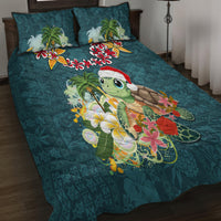 Hawaii Honu Mele Kalikimaka Quilt Bed Set Santa Tropical Flower Aloha Summer Turquoise Version LT03 - Polynesian Pride