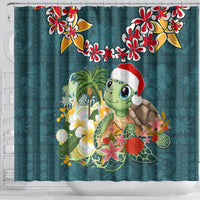 Hawaii Honu Mele Kalikimaka Shower Curtain Santa Tropical Flower Aloha Summer Turquoise Version LT03 - Polynesian Pride