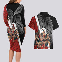 New Zealand Te Matatini Couples Matching Long Sleeve Bodycon Dress and Hawaiian Shirt Kapa Haka and Silver Fern - Maori Art Pattern