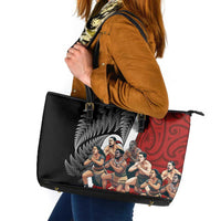 New Zealand Te Matatini Leather Tote Bag Kapa Haka and Silver Fern - Maori Art Pattern
