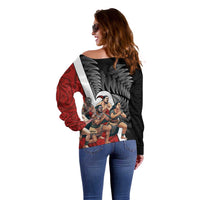 New Zealand Te Matatini Off Shoulder Sweater Kapa Haka and Silver Fern - Maori Art Pattern