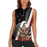 New Zealand Te Matatini Women Sleeveless Polo Shirt Kapa Haka and Silver Fern - Maori Art Pattern