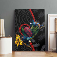 New Zealand Tui Birds Love Couple Canvas Wall Art The Heart of Silver Fern Leaves and Maori Tattoo Pattern LT03 - Polynesian Pride