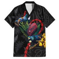 New Zealand Tui Birds Love Couple Family Matching Tank Maxi Dress and Hawaiian Shirt The Heart of Silver Fern Leaves and Maori Tattoo Pattern