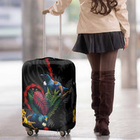 New Zealand Tui Birds Love Couple Luggage Cover The Heart of Silver Fern Leaves and Maori Tattoo Pattern