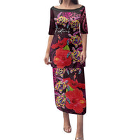 Pasifika Festival Family Matching Puletasi and Hawaiian Shirt Plumeria Turtles with Hibiscus - Polynesian Art Tattoo Pink Color