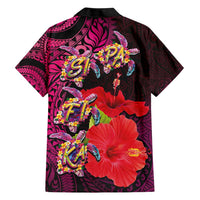 Pasifika Festival Hawaiian Shirt Plumeria Turtles with Hibiscus - Polynesian Art Tattoo Pink Color