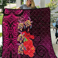 Pasifika Festival Quilt Plumeria Turtles with Hibiscus - Polynesian Art Tattoo Pink Color LT03 Pink - Polynesian Pride