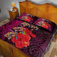 Pasifika Festival Quilt Bed Set Plumeria Turtles with Hibiscus - Polynesian Art Tattoo Pink Color LT03 - Polynesian Pride
