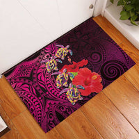 Pasifika Festival Rubber Doormat Plumeria Turtles with Hibiscus - Polynesian Art Tattoo Pink Color LT03 - Polynesian Pride