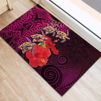 Pasifika Festival Rubber Doormat Plumeria Turtles with Hibiscus - Polynesian Art Tattoo Pink Color LT03 - Polynesian Pride