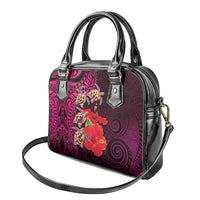 Pasifika Festival Shoulder Handbag Plumeria Turtles with Hibiscus - Polynesian Art Tattoo Pink Color
